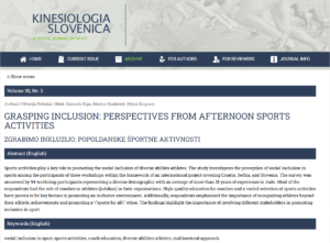 GRASPING INCLUSION: PERSPECTIVES FROM AFTERNOON SPORTS ACTIVITIES ZGRABIMO INKLUZIJO: POPOLDANSKE ŠPORTNE AKTIVNOSTI